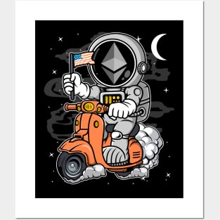Astronaut Scooter Ethereum ETH Coin To The Moon Crypto Token Cryptocurrency Blockchain Wallet Birthday Gift For Men Women Kids Posters and Art